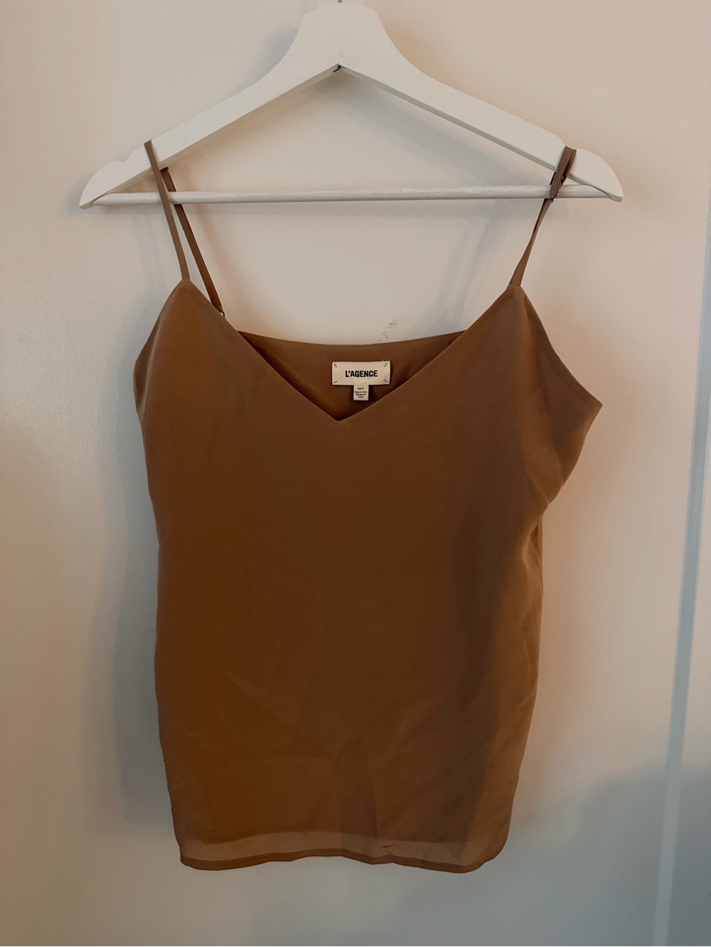 L'AGENCE 100% Silk V-Neck Cami Tank Top Camel Taupe XS